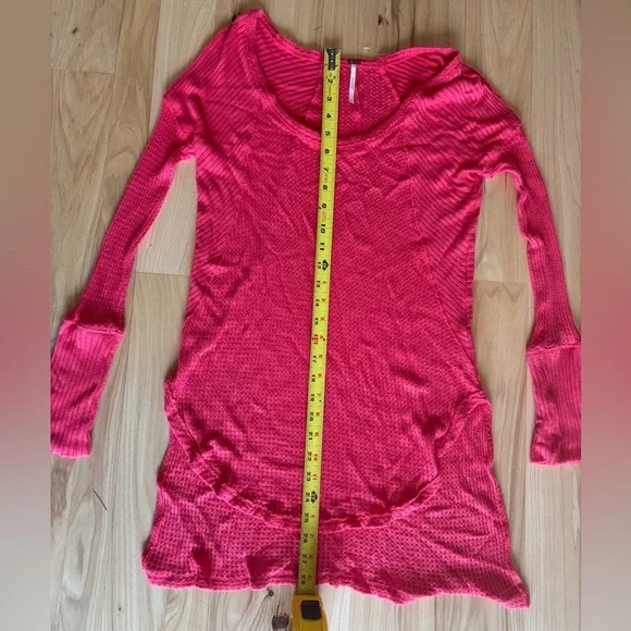 Free People Coral Poppy Red Drippy Ventura Waffle Knit Thermal Top Size XS - Picture 7 of 11